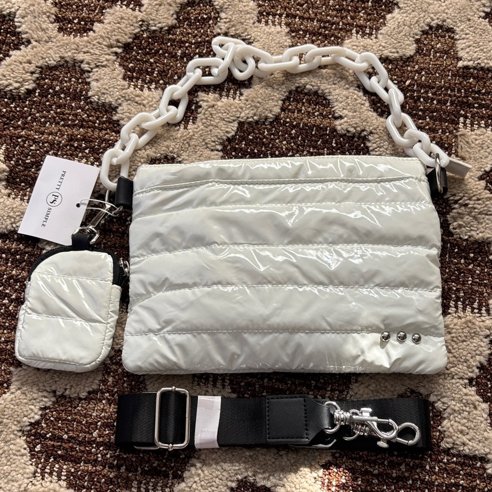 Pretty Simple White Quilted Crossbody Bag with Chain Strap & Wallet